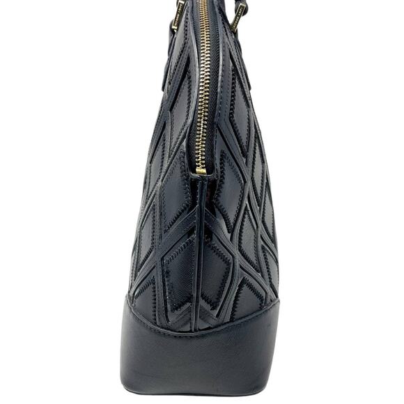 Tory Burch Robinson Logo Monogram Leather Dome Tote Shoulder Bag Black Gold - Picture 5 of 14